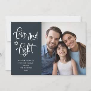 Love and Light   Dark Blue Hanukkah Photo Holiday Card