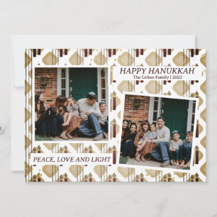 Love and Light   Elegant Hanukkah family 2 photo Holiday Card
