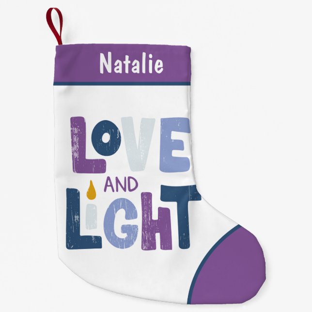 Love And Light Hanukkah Chanukah Personalized Name Small Christmas Stocking (Front)