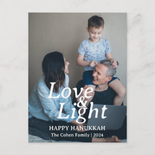 Love and Light Hanukkah family One photo Holiday Postcard