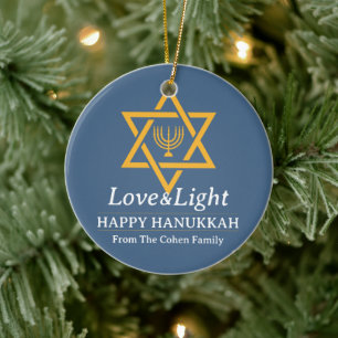 Love and Light   Hanukkah family photo collage  Ceramic Ornament