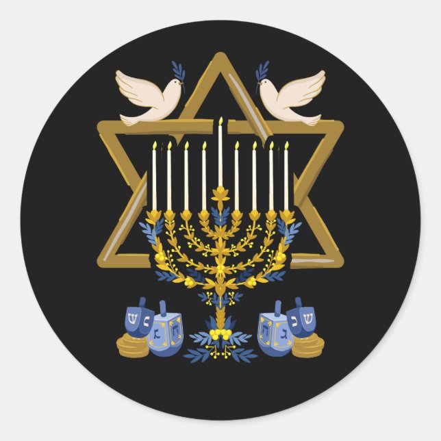 Love and Light Hanukkah Jew Menorah Jewish Chanuka Classic Round Sticker (Front)