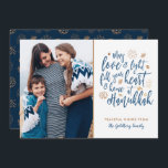 Love and Light Hanukkah Photo Flat Card<br><div class="desc">A stylish and modern Hanukkah design in faux gold foil and dark blue.  Easy to customize with your own photo and text.</div>