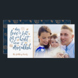 Love and Light Hanukkah Photocard Holiday Card<br><div class="desc">A stylish and modern Hanukkah design in faux gold foil and dark blue. Easy to customize with your own photo and text.</div>
