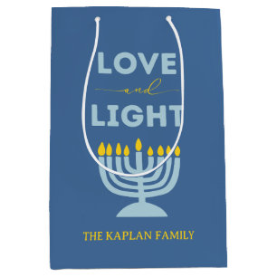 "Love and Light" Menorah Personalized Hanukkah Medium Gift Bag