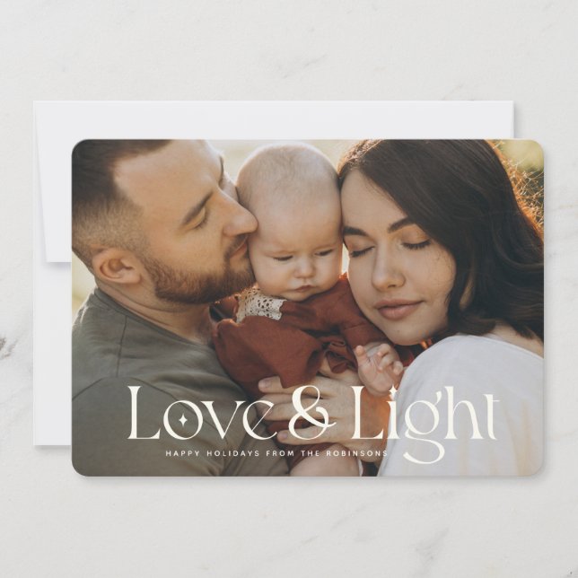Love and Light Modern Family Photo Holiday Card (Front)
