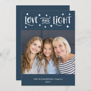 Love and Light Photo and Stars Hanukkah Holiday Card