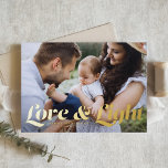 Love and Light Retro Typography Photo Hanukkah Foil Holiday Card<br><div class="desc">Love and light | Send your Hanukkah greetings to family and friends with this customizable Hanukkah card. It features retro bold typography. Personalize this photo Hanukkah card by adding your details. This gold foil Hanukkah card is available in other colours and cardstock. Matching items are also available.</div>