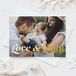 Love and Light Retro Typography Photo Hanukkah Foil Holiday Postcard<br><div class="desc">Love and light | Send your Hanukkah greetings to family and friends with this customizable Hanukkah postcard. It features retro bold typography. Personalize this photo Hanukkah card by adding your details. This gold foil Hanukkah postcard is available in other colours and cardstock. Matching items are also available.</div>