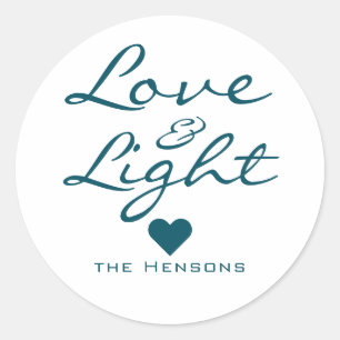 Love and Light Script Blue Green Name Christmas Classic Round Sticker