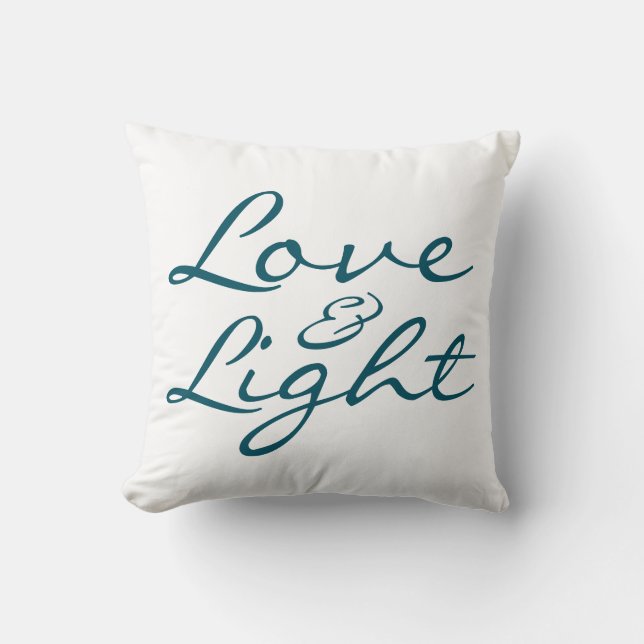 Love and Light Script Green White Christmas Throw Pillow (Front)