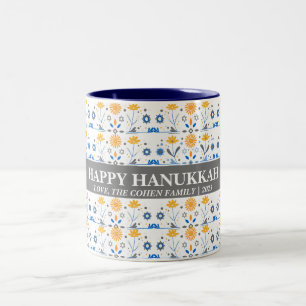 Love and Light   Simple Elegant Hanukkah family  Two-Tone Coffee Mug