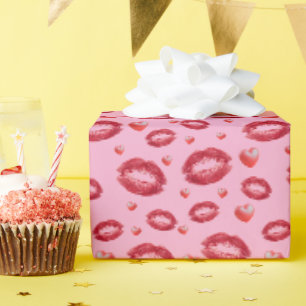 Love And Lipstick Kissses Wrapping Paper