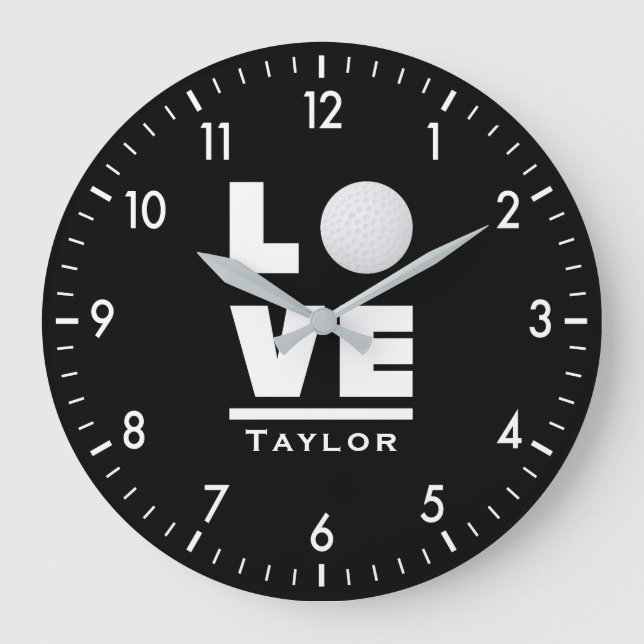 Love And Live Golf Sports Fan Custom Name Large Clock (Front)