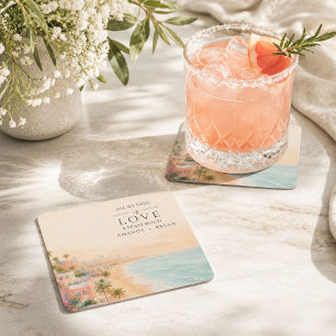 Love and Miami Beach Destination Wedding Coasters