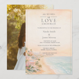 Love and Miami Beach Photo Beach Wedding  Invitation