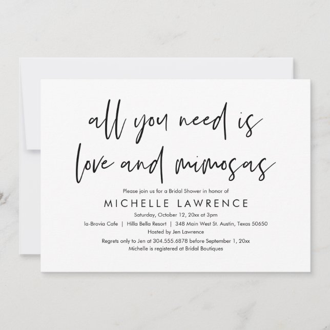 Love and Mimosas, Casual Bridal Shower Invitation (Front)