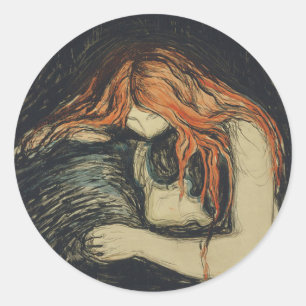 Love and Pain (The Vampire) (by Edvard Munch) Classic Round Sticker