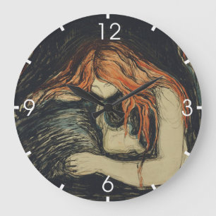 Love and Pain (The Vampire) (by Edvard Munch) Large Clock