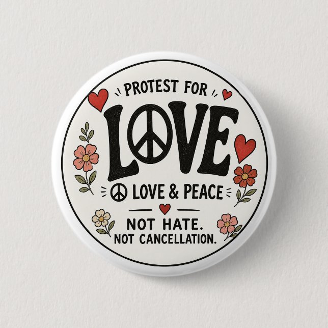 Love and peace 2 inch round button (Front)
