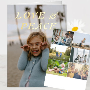 Love and Peace 8 Photo Folded Gold Foil Holiday Card