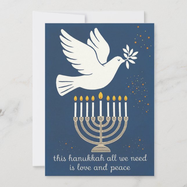 Love and Peace Classic and Elegant Custom Hanukkah Holiday Card (Front)