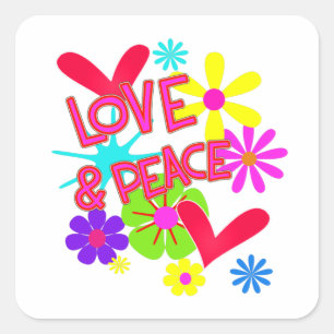 Love And Peace Flower Power Retro Hippie Graphic Square Sticker