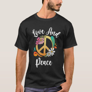 Love And Peace Retro Peace Sign With Flowers 2 T-Shirt