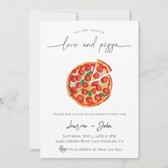 Love and Pizza Engagement Party Invitation (Front)
