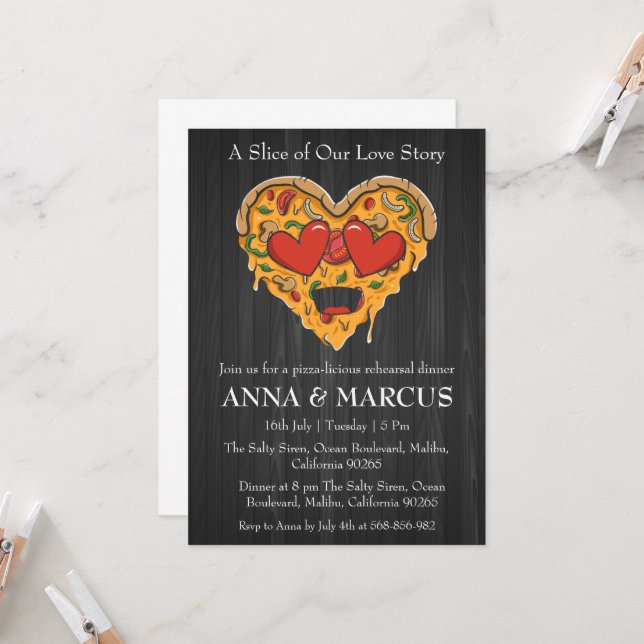 love and pizza fun rehearsal dinner invitations (Front/Back In Situ)