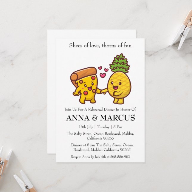 love and pizza fun rehearsal dinner invitations (Front/Back In Situ)