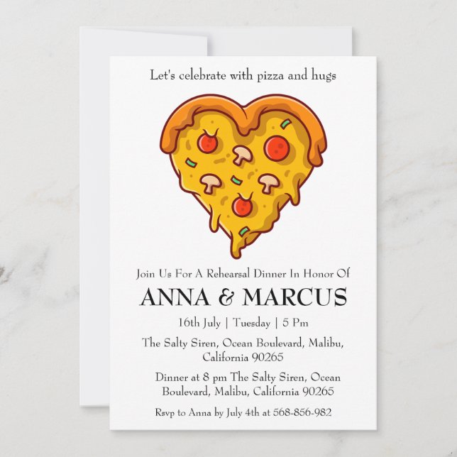 love and pizza fun rehearsal dinner invitations (Front)