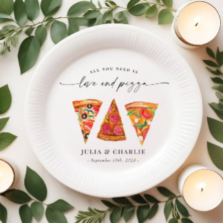 Love and Pizza Rehearsal Dinner Paper Plate