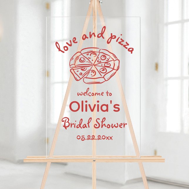 Love and Pizza Whimsical Bridal Shower Acrylic Sign (Creator Uploaded)