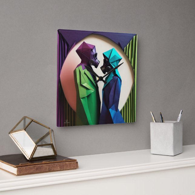 LOVE AND RESISTANCE Origami Vibrant Square Wall Clock (Office)