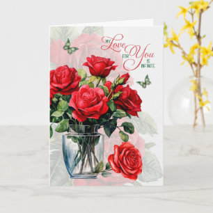 Love and Romance Vase of Red Roses and Butterfly Card