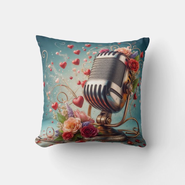 Love and Song Old Fashioned Microphone Throw Pillow (Front)