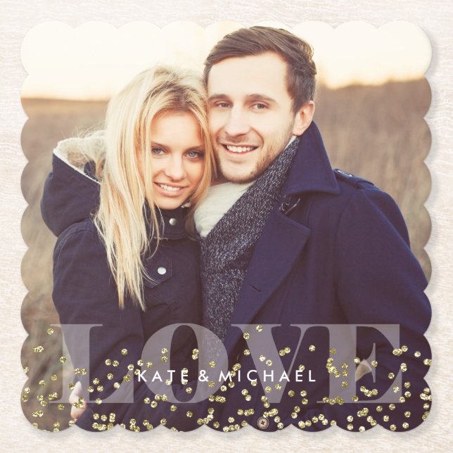 Love and Sparkles Photo Paper Coaster (Front)