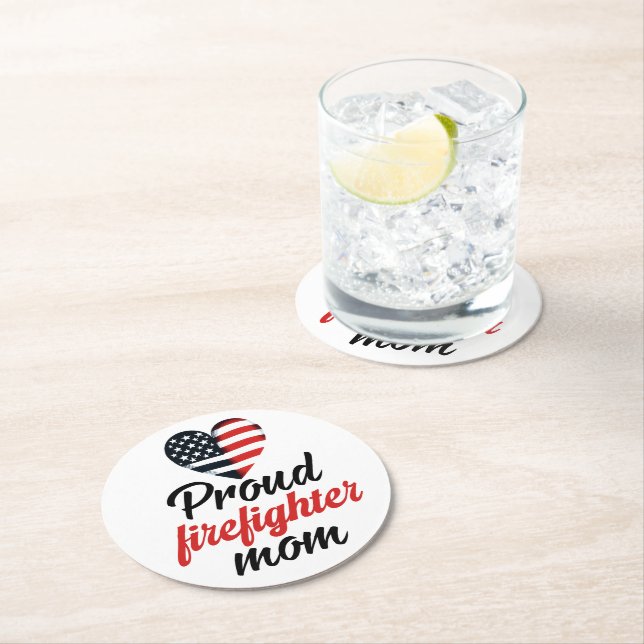 Love and support honours firefighter moms round paper coaster (Insitu)