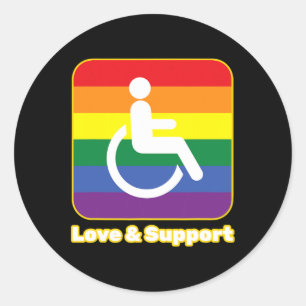 Love and Support rainbow person with disability wh Classic Round Sticker