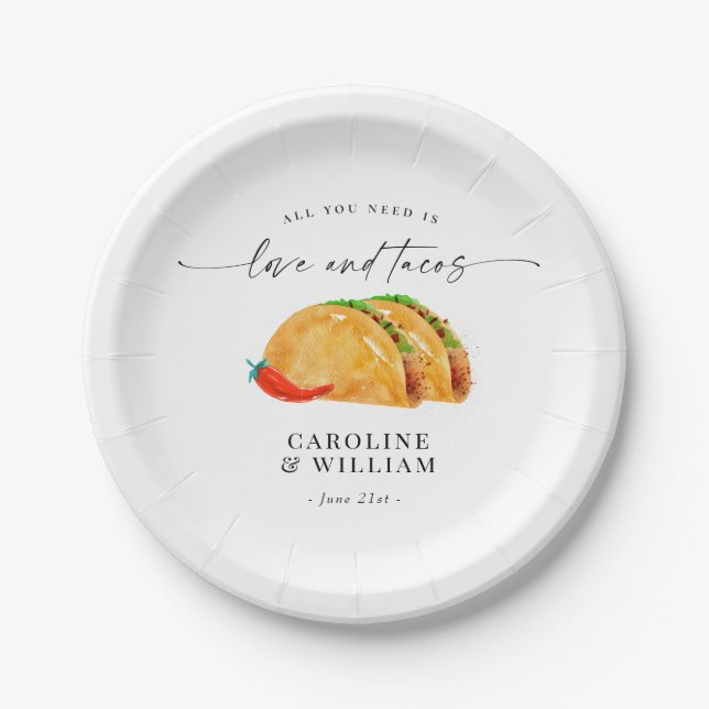 Love and Tacos Rehearsal Dinner Paper Plate (Front)