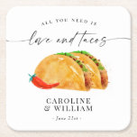 Love and Tacos Rehearsal Dinner Square Paper Coaster<br><div class="desc">Love and Tacos Rehearsal Dinner Square Paper Coaster</div>