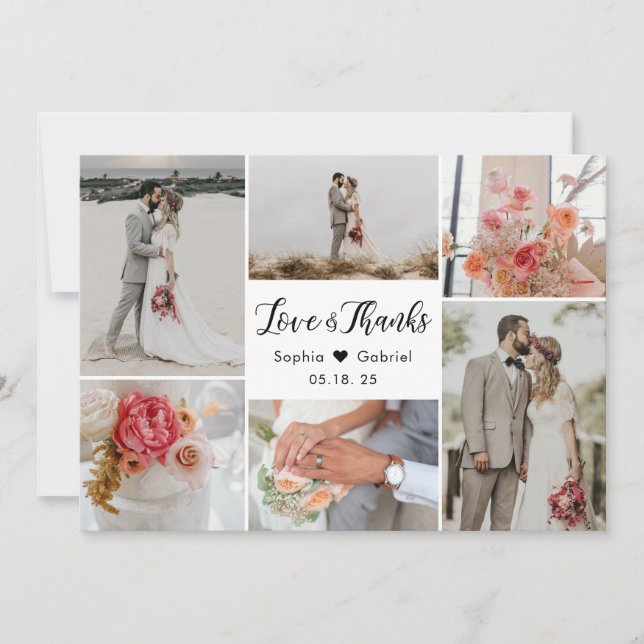 Love and Thanks 6 Photo Collage Mariage Merci (Devant)