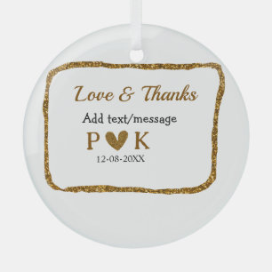 Love and thanks add couple name golden black weddi glass ornament