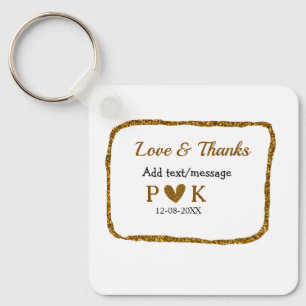 Love and thanks add couple name golden black weddi keychain