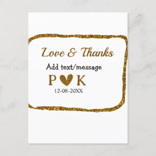 Love and thanks add couple name golden black weddi postcard