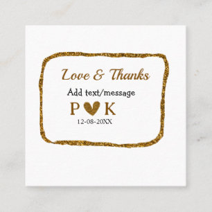 Love and thanks add couple name golden black weddi square business card