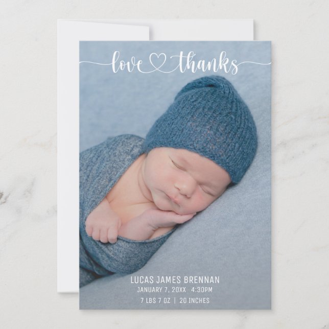 Love and Thanks Baby Birth Announcement Photo Card (Front)