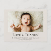Love and Thanks Baby Photo Birth Stats Soft Beige