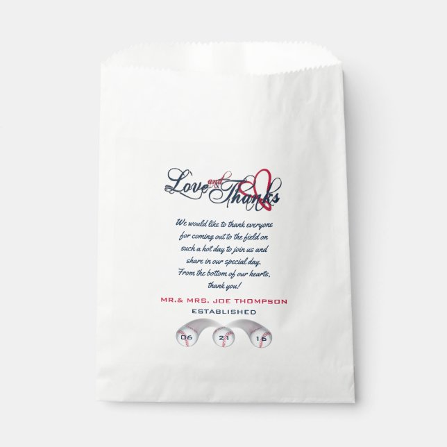 Love and Thanks,Baseball Wedding-PARTY FAVOR BAGS (Front)